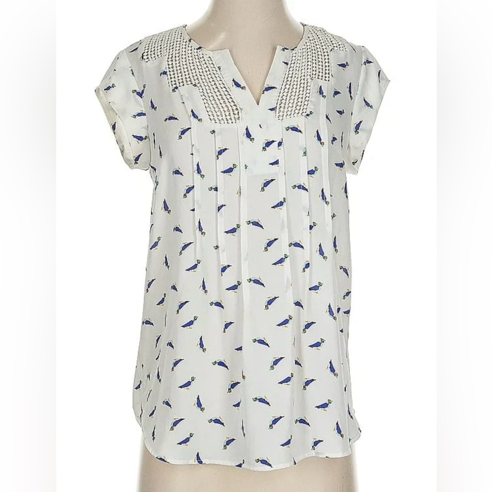 Daniel Rainn Bird Print Cap (short) Sleeve Blouse